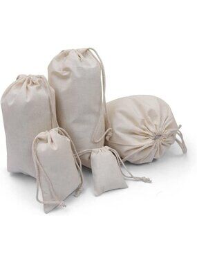 100Pcs Reusable Cotton Muslin Drawstring Bags - 6x10" Eco-Friendly Storage